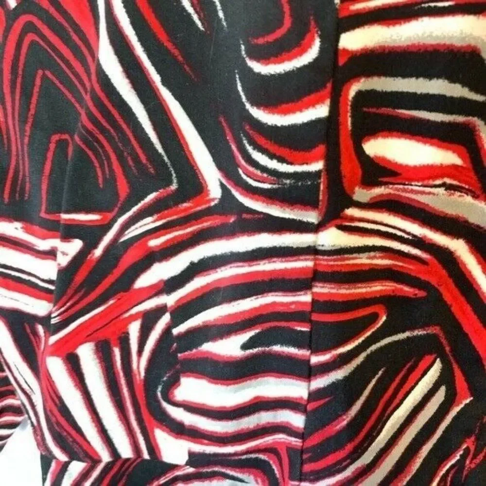Abstract Print Blazer Jacket Medium Red Black White Modern Art Career Chic